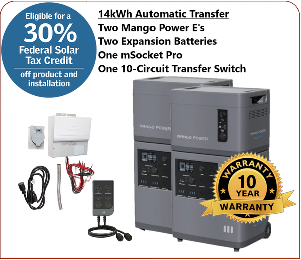 Package #8: Mango Power E: 14kWh Capacity | 6kW Output | 120/240V | mSocket Pro | Automatic Transfer