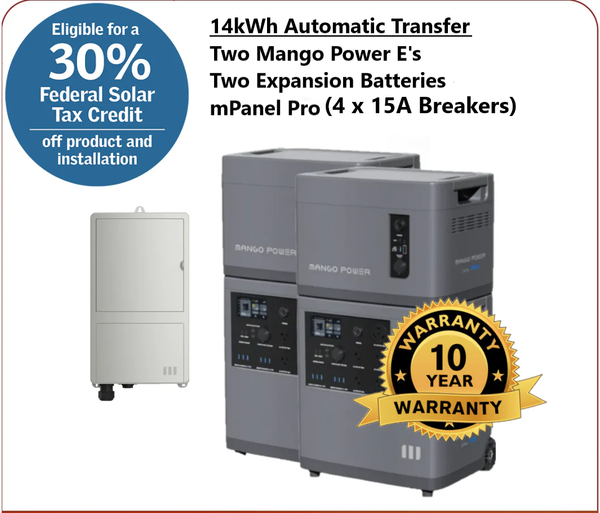Package #13: Mango Power E: Premium Home System: 14kWh Capacity | 6kW Output | 120/240V | mPanel Automatic Transfer Switch