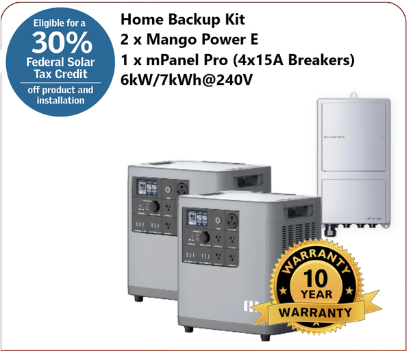 Package #6: Mango Power E: 120/240V  - 4x15A Automatic Transfer: 7kWh Capacity | 6kW Output