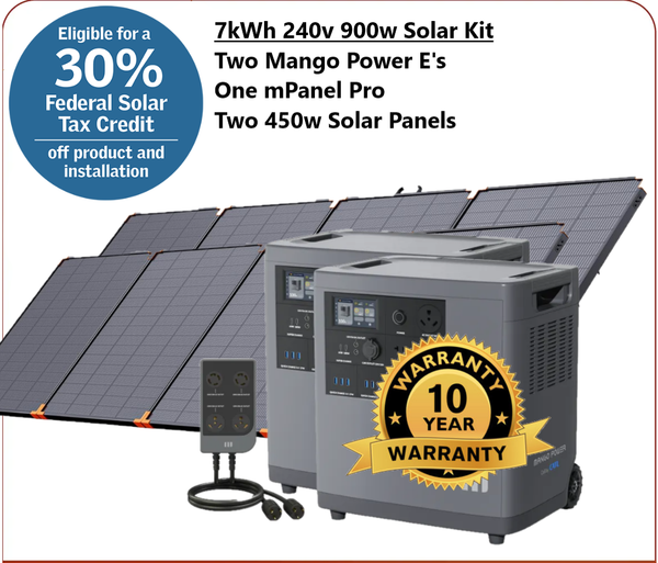 Package #6: Mango Power E: 240v 900w Solar: 120V | 7kWh Capacity | 3kW Output | Two 450w Solar Panels