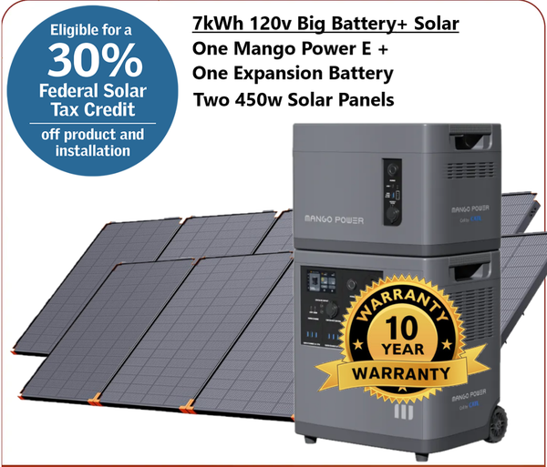 Package #3: Mango Power E: Big Battery + 900w Solar: 120V | 7kWh Capacity | 3kW Output | Two 450w Solar Panels
